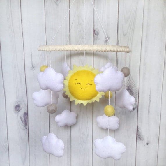 Sun Clouds Mobile Felt Baby Mobile Pom Pom Balls White | Etsy