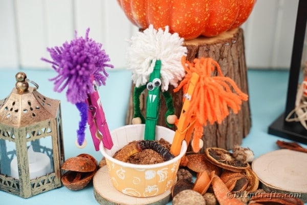 Clothespin monsters with Halloween decor