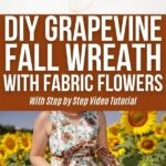 Fall grapevine wreath with flowers collage