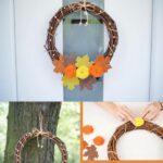 Fall grapevine wreath with flowers collage
