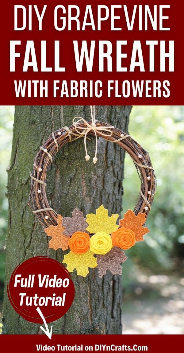 Fall wreath with flowers hanging in tree
