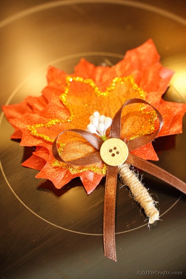Fall leaf boutonniere on stovetop
