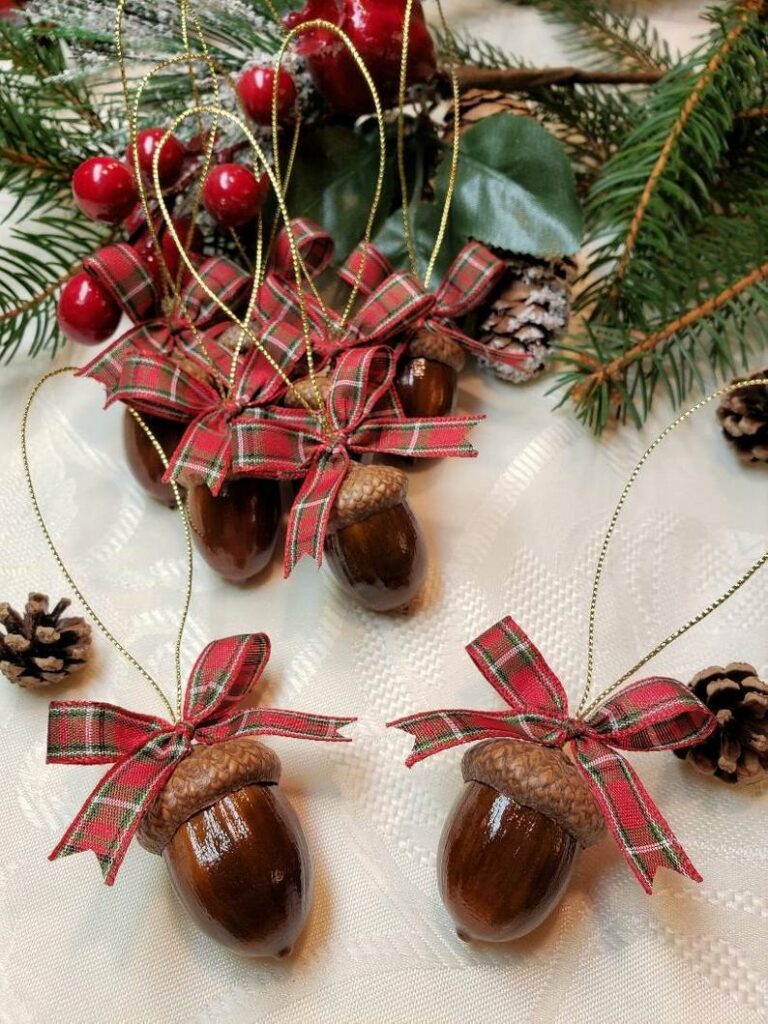 Acorn ornaments on table