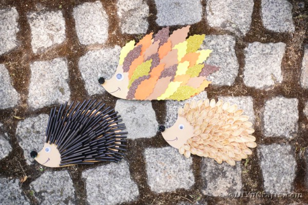 Hedgehog crafts on cobblestone