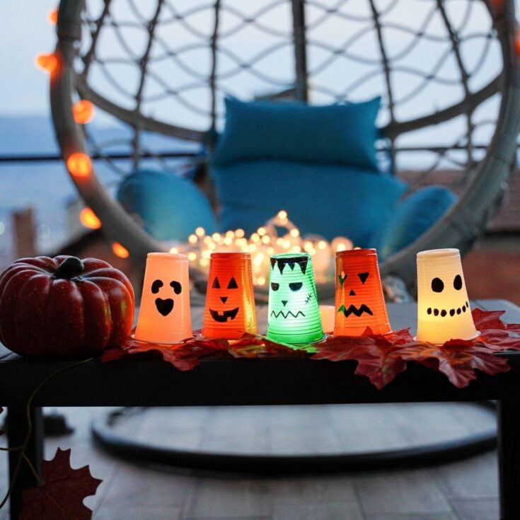 Halloween lanterns on table outside