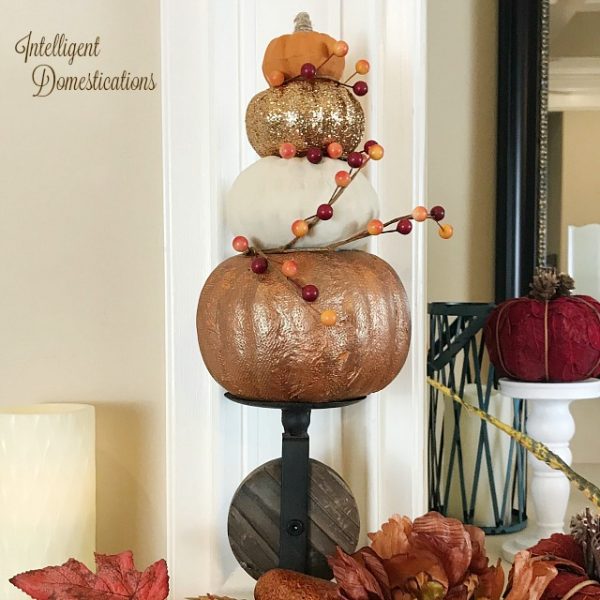 Fall colored pumpkin topiary