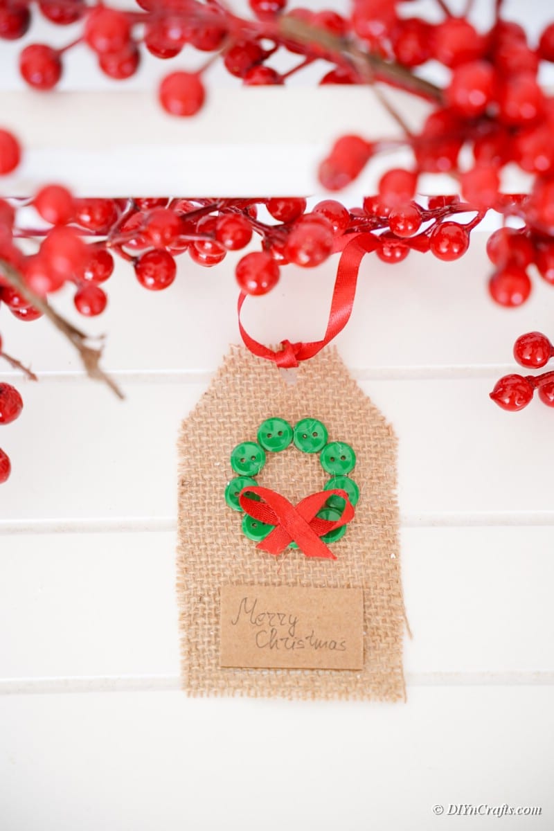 burlap gift tag with some holiday cherries 
