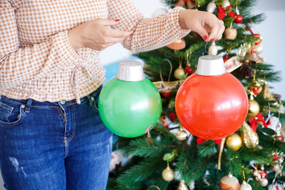 large Christmas ornaments made from rubber balls
