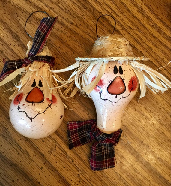 Mr. And Mrs. Scarecrow lightbulb ornaments | Etsy