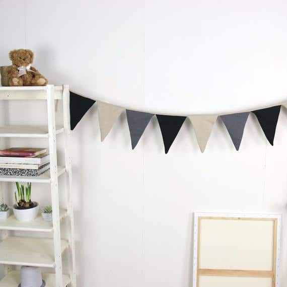 Vintage Gray beigeTriangle Flag Banner Linen bunting Nursery | Etsy