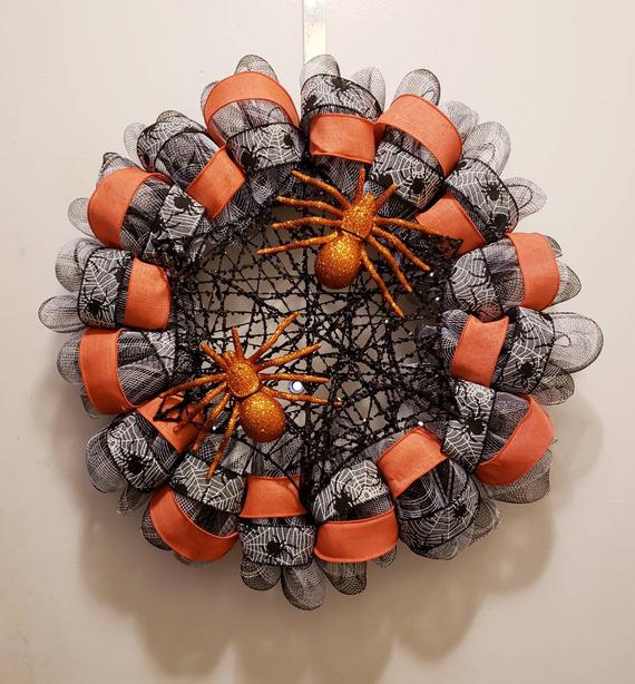 Spider Web Wreath Halloween Autumn Fall Deco Mesh & | Etsy