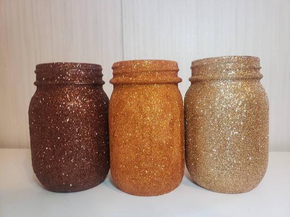 Fall Color Glitter Mason Jars | Etsy