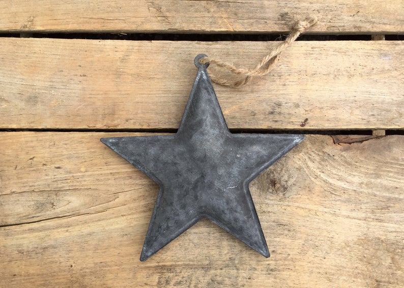 Dark Grey Rustic Metal Hanging Star Ornament