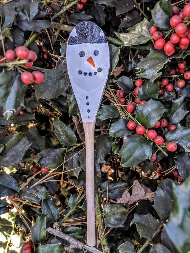 Snowman painted wooden spoon