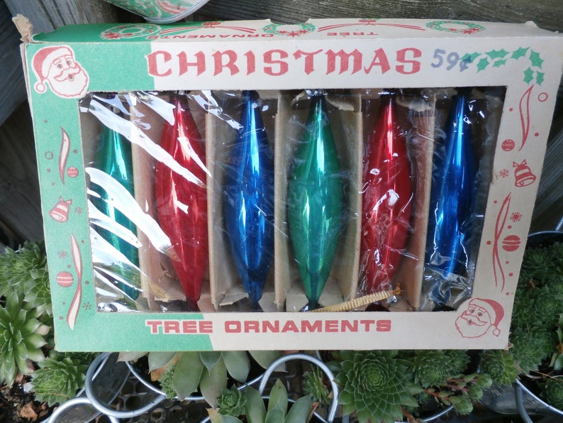 Vintage Christmas Tree Ornaments Tear Drop Glass