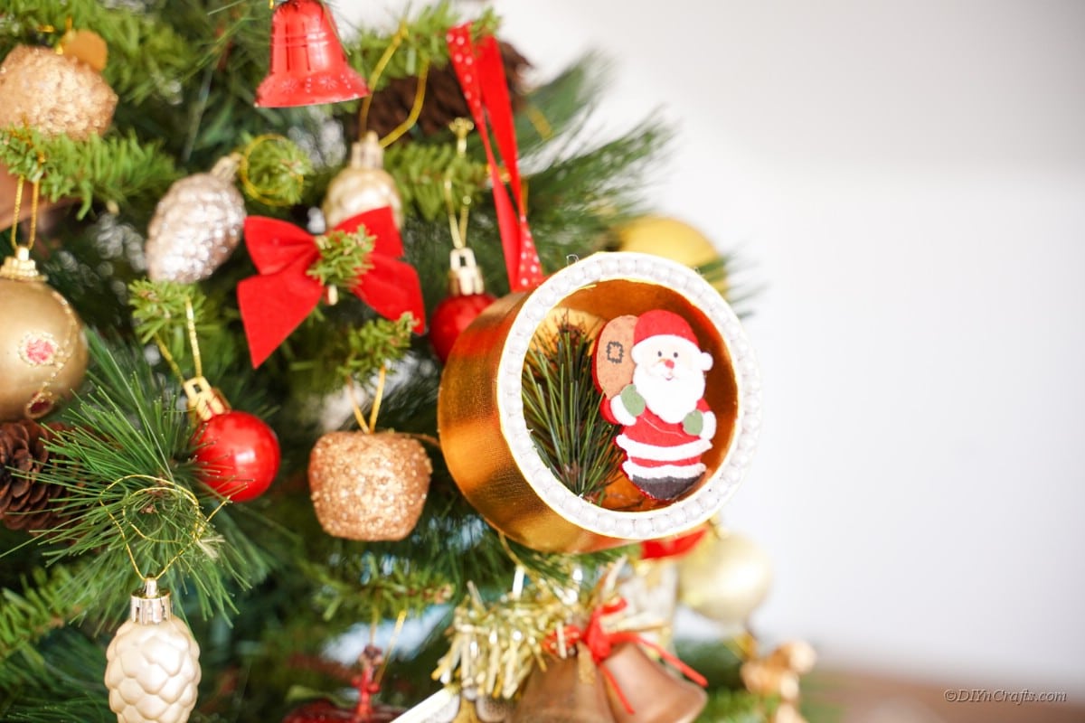 3D diorama craft Christmas ornament on tree