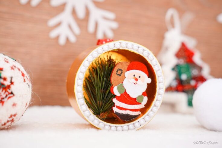 Santa ornament handmade craft on display