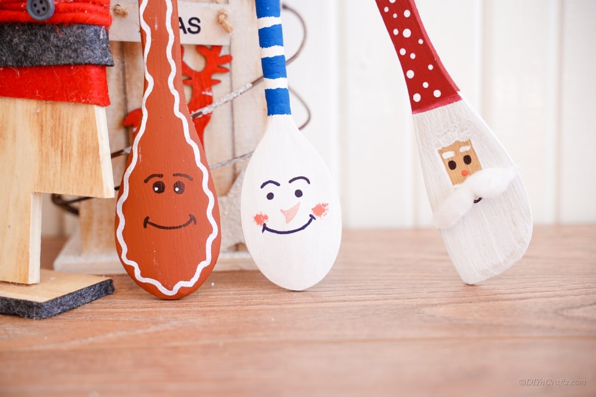 Wooden spoons Christmas craft decoration Santa snowman gingerbread man characters