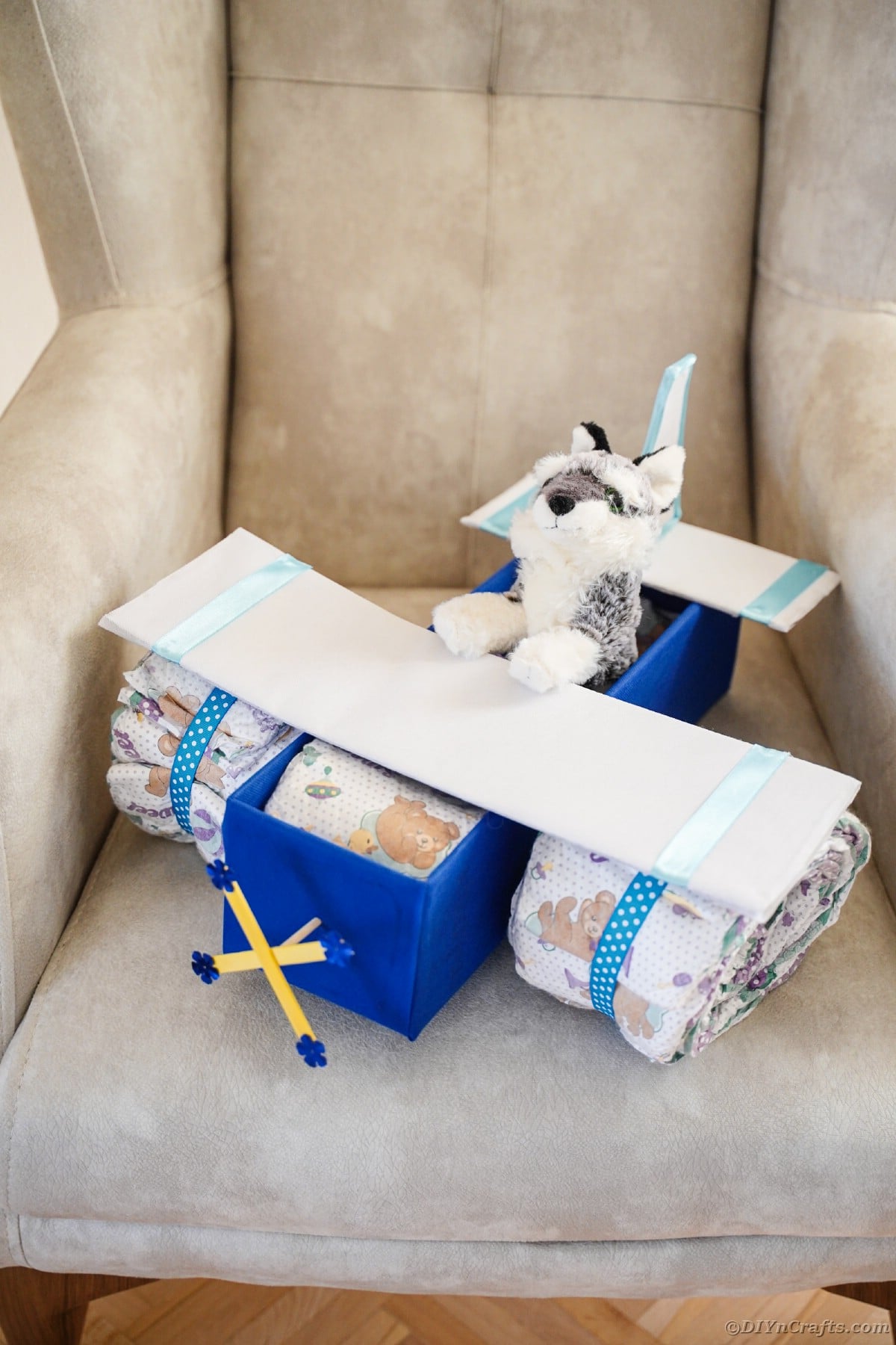 Diaper cake on chair