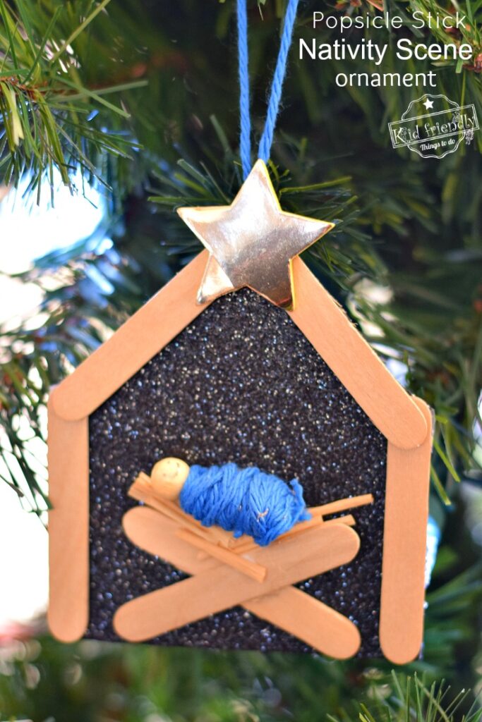 Nativity ornament on tree