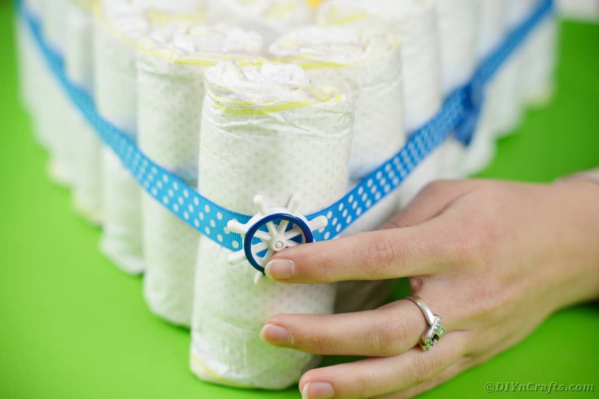 Adding accents to diaper cake boat