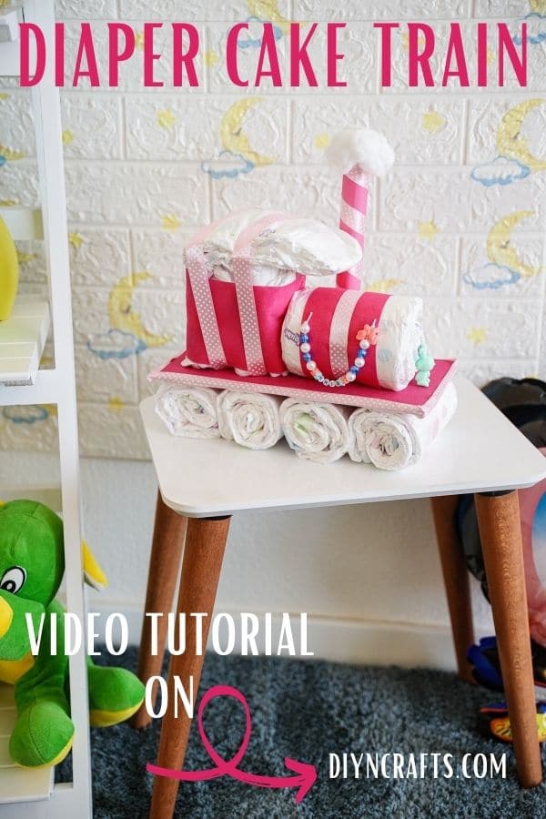 Diaper cake train on table
