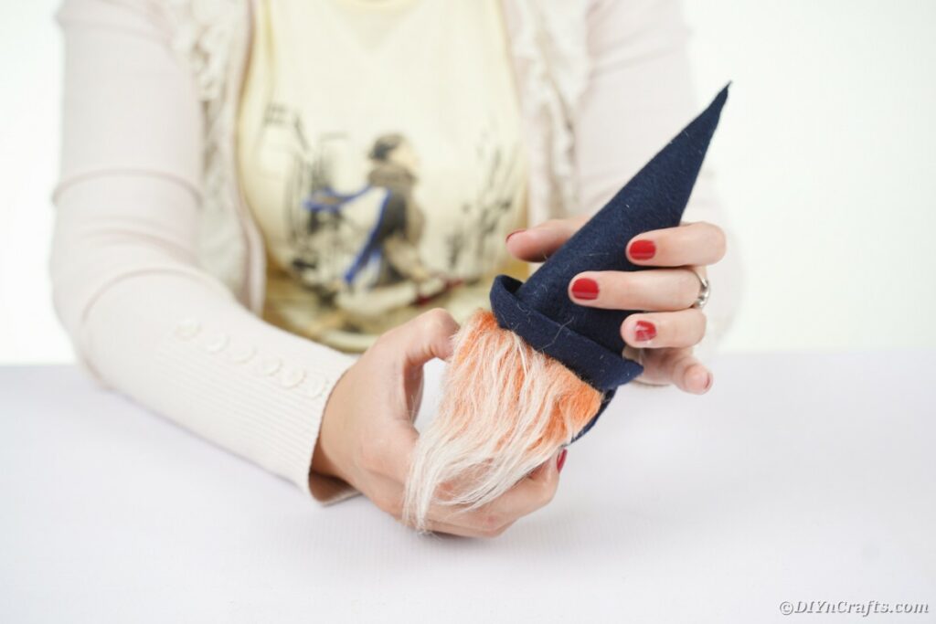 Gluing hat on gnome
