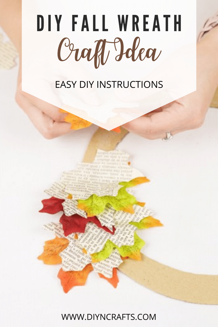 Autumn wreath made from leaves and recycled books instructions