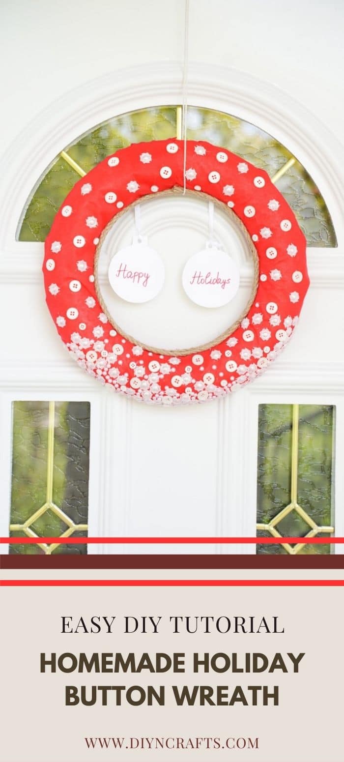Button wreath for Christmas hanging outside