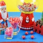 Christmas candy jar with blue and yellow background