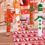 Cute snowman and ginger bread Christmas ornaments standing up
