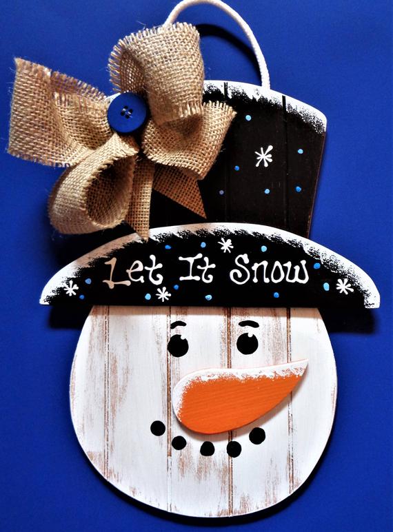 Let It Snow SNOWMAN SIGN Grooved Wood Hanging Hanger Plaque | Etsy