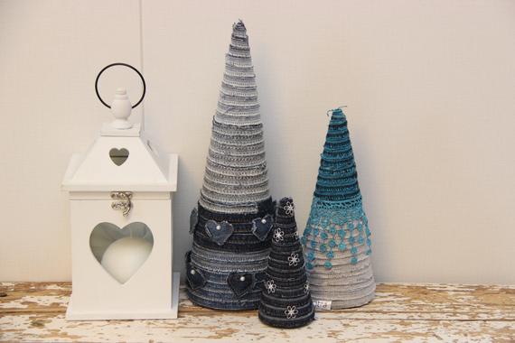 Denim Cone Christmas Tree With Felted Hearts Christmas Decor | Etsy