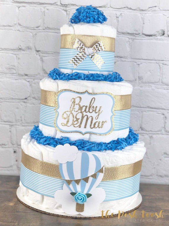 Light Baby Blue Hot Air Balloon Diaper Cake Boy Gender | Etsy