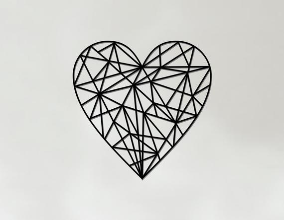 Geometric Heart Art Wooden Country Wall Art Heart Gift | Etsy