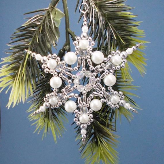 White and Silver Snowflake Ornament 007 | Etsy