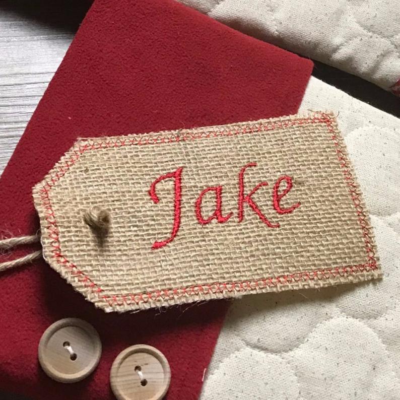 Stocking Tags - Personalized Embroidered Burlap Stocking Tag