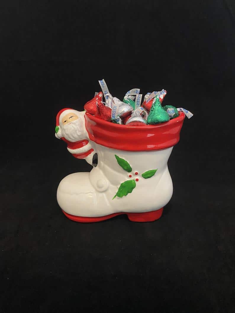 Vintage Ceramic Santa's Christmas Boot Planter