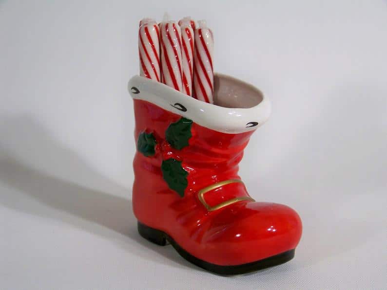 Vintage Christmas Santa Boot Candy Cane Holder Lefton