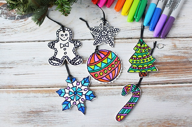 Coloring ornaments on table