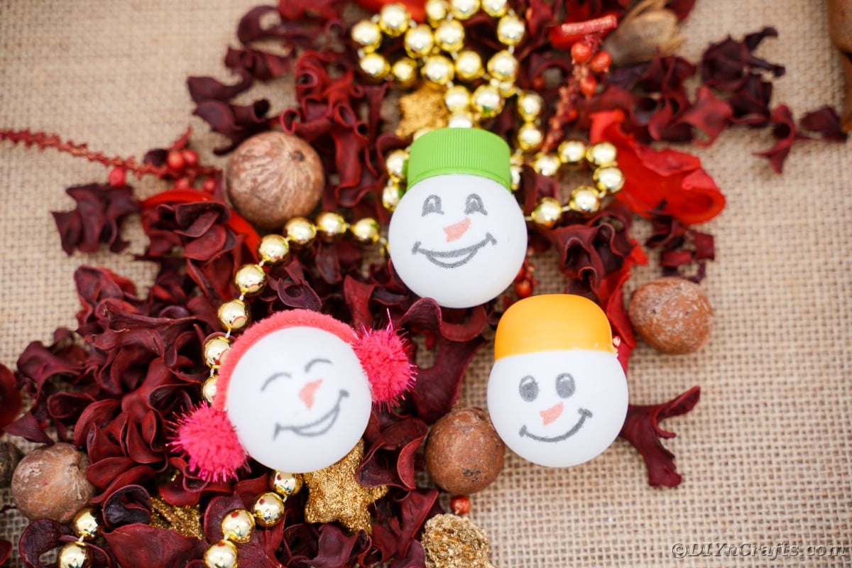 Ping pong ball ornaments on table