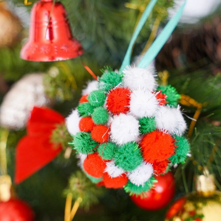 Pom pom ornament on tree