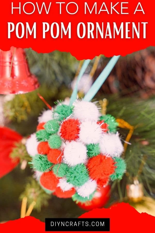 Pom pom ornament on tree