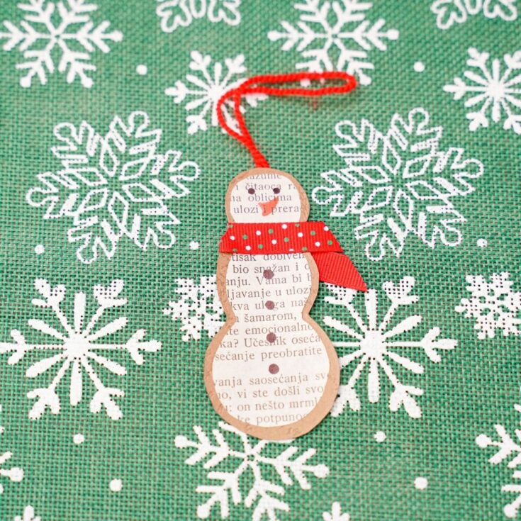 Rustic Old Book Page Snowman Paper Ornament