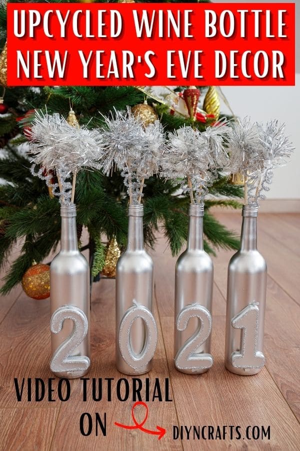Wine bottle decoration in front of tree