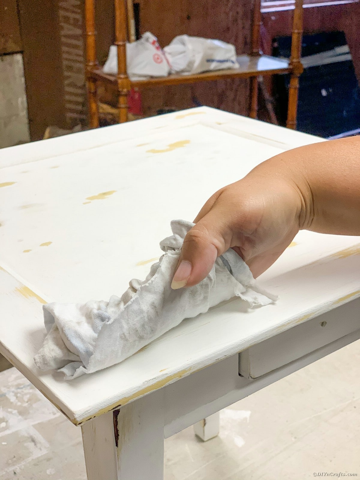Rubbing cloth on table