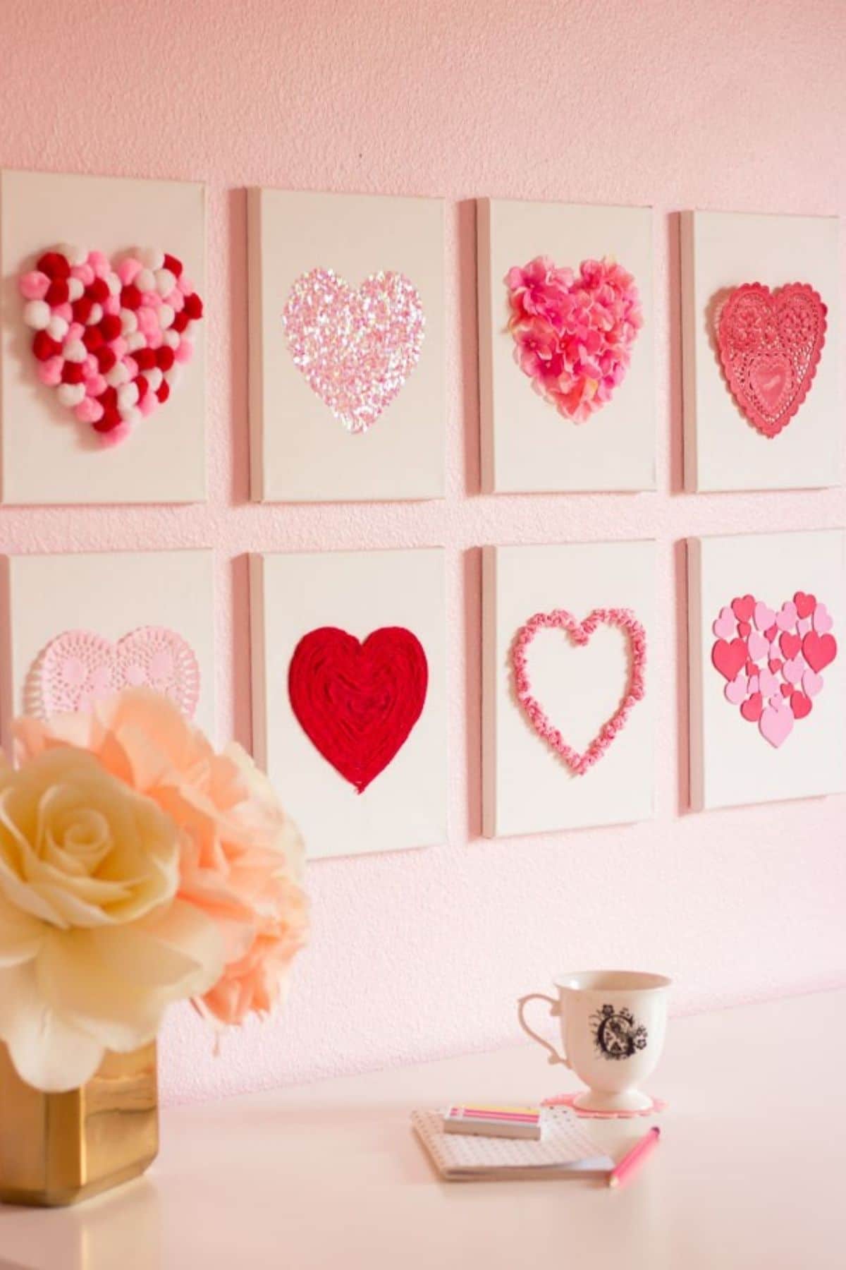 Hearts on canvas