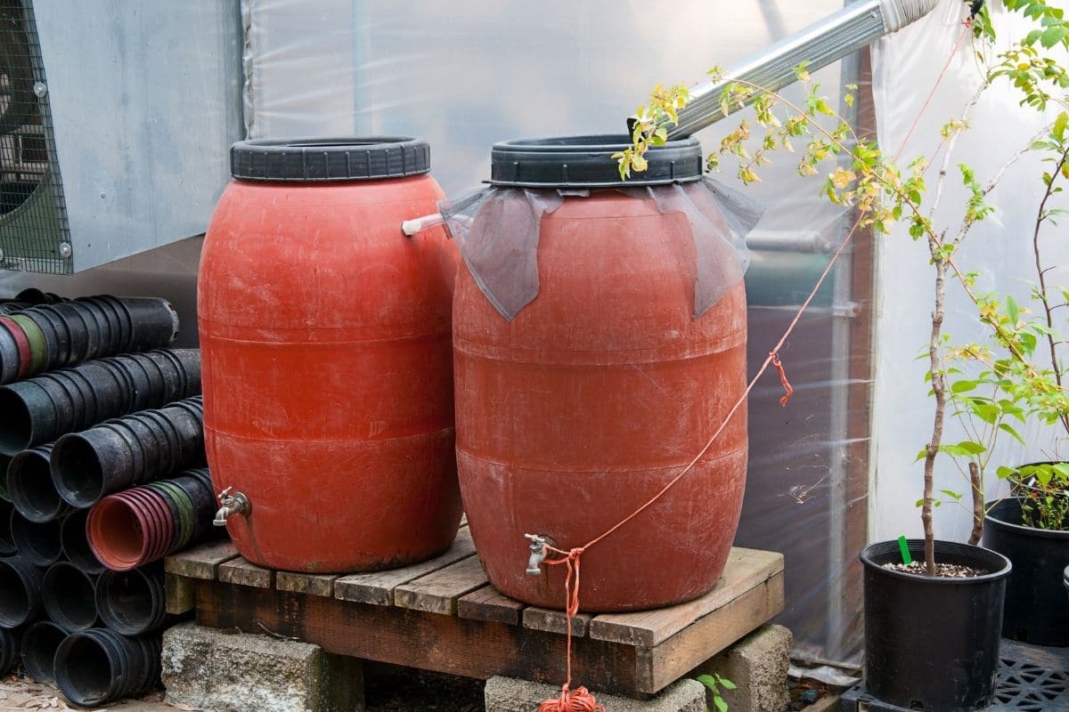 two attached red water barrel 