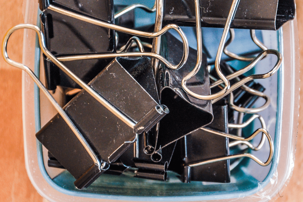 binder clips in a Tupperware