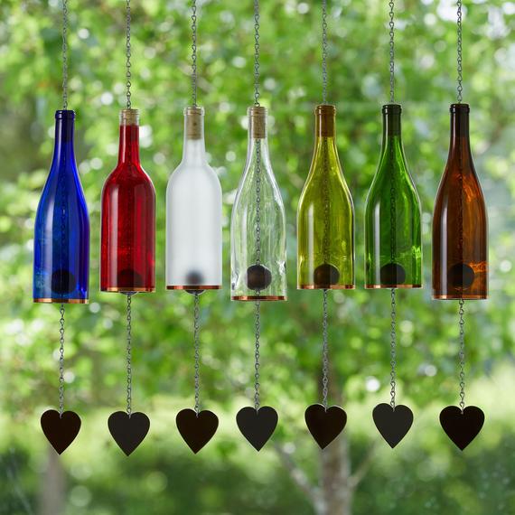 Wind Chimes Made From Glass Wine Bottles with Copper Trim | Etsy